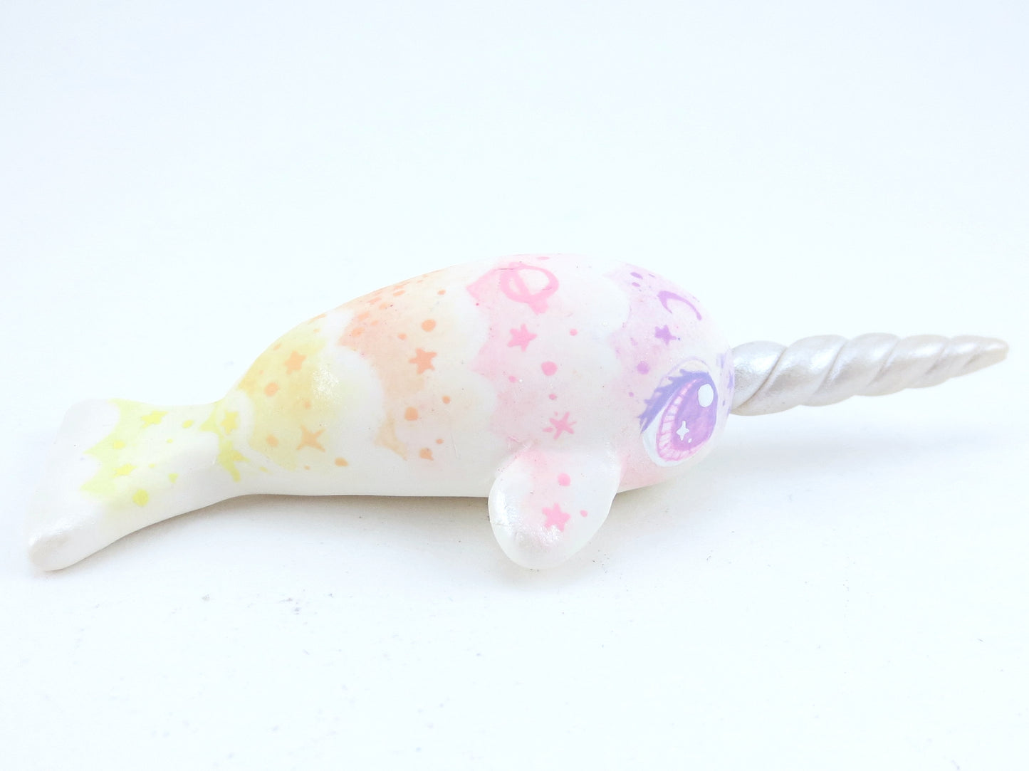 Sunset Cloud Stencil Narwhal Figurine - Polymer Clay Kawaii Animals