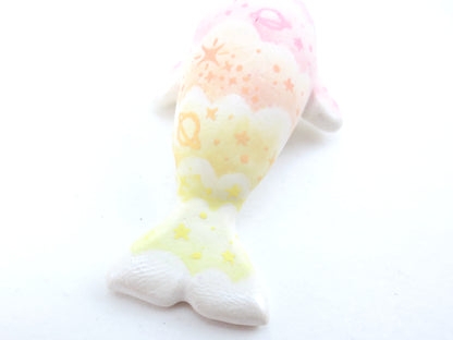 Sunset Cloud Stencil Narwhal Figurine - Polymer Clay Kawaii Animals