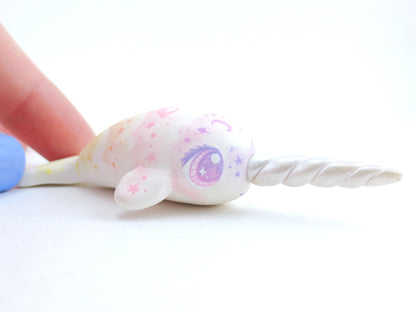 Sunset Cloud Stencil Narwhal Figurine - Polymer Clay Kawaii Animals