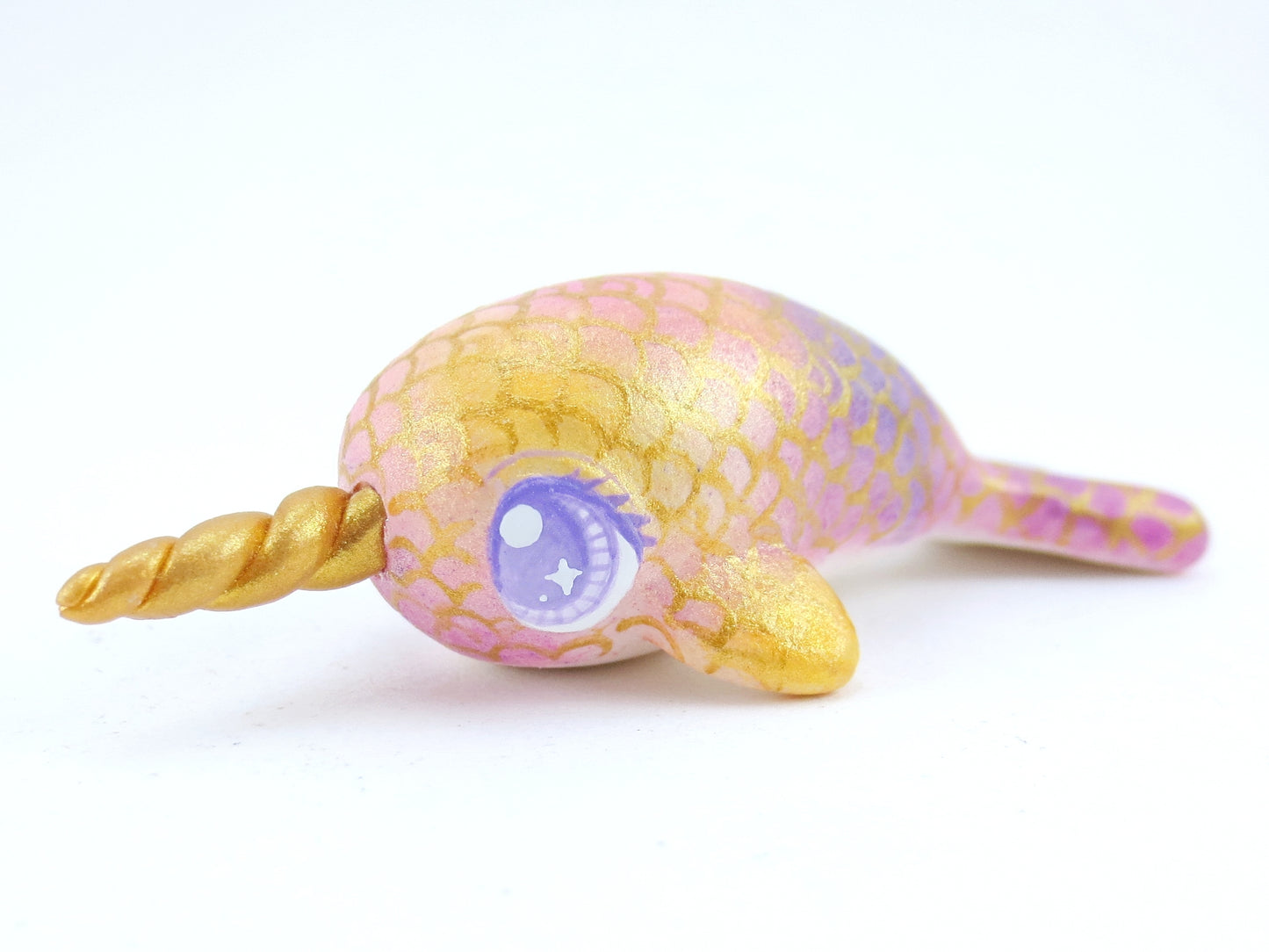 Dainty Scallop Scale Baby Narwhal Figurine - Polymer Clay Kawaii Animals