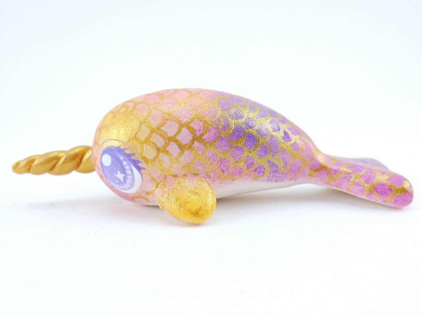 Dainty Scallop Scale Baby Narwhal Figurine - Polymer Clay Kawaii Animals