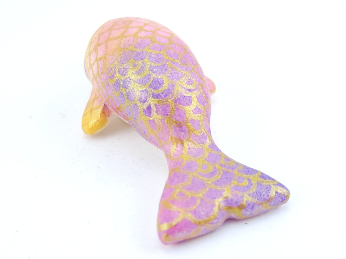 Dainty Scallop Scale Baby Narwhal Figurine - Polymer Clay Kawaii Animals