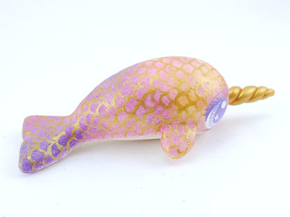 Dainty Scallop Scale Baby Narwhal Figurine - Polymer Clay Kawaii Animals