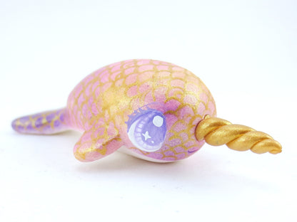 Dainty Scallop Scale Baby Narwhal Figurine - Polymer Clay Kawaii Animals