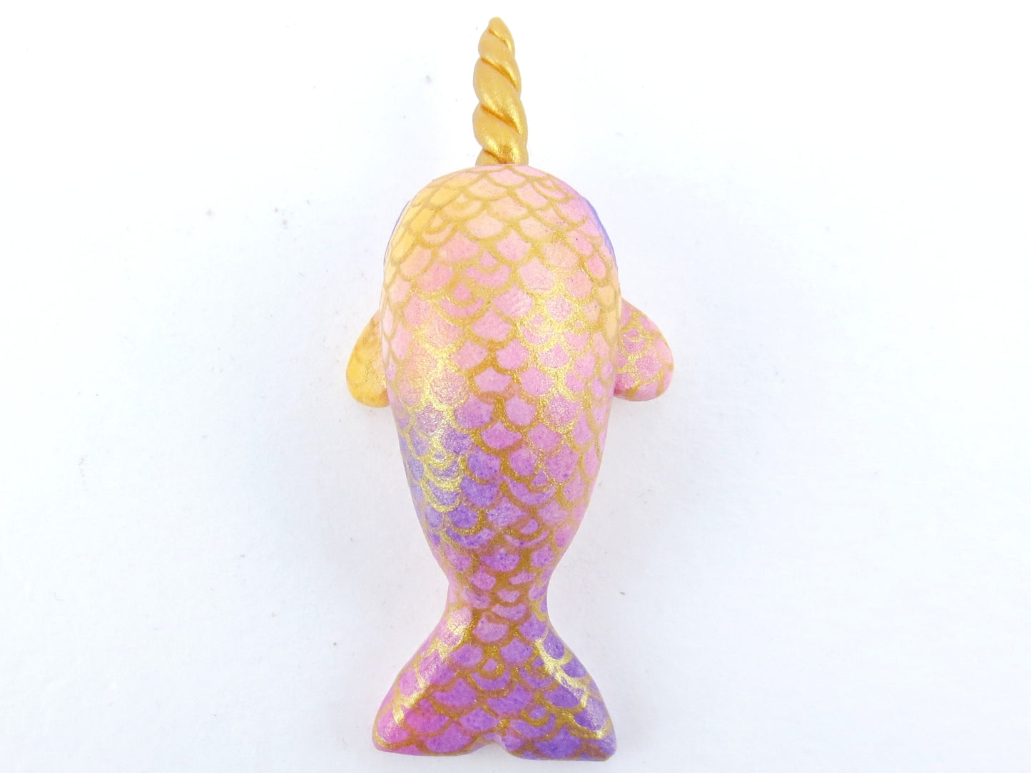 Dainty Scallop Scale Baby Narwhal Figurine - Polymer Clay Kawaii Animals