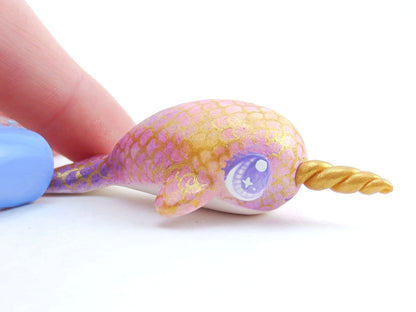 Dainty Scallop Scale Baby Narwhal Figurine - Polymer Clay Kawaii Animals