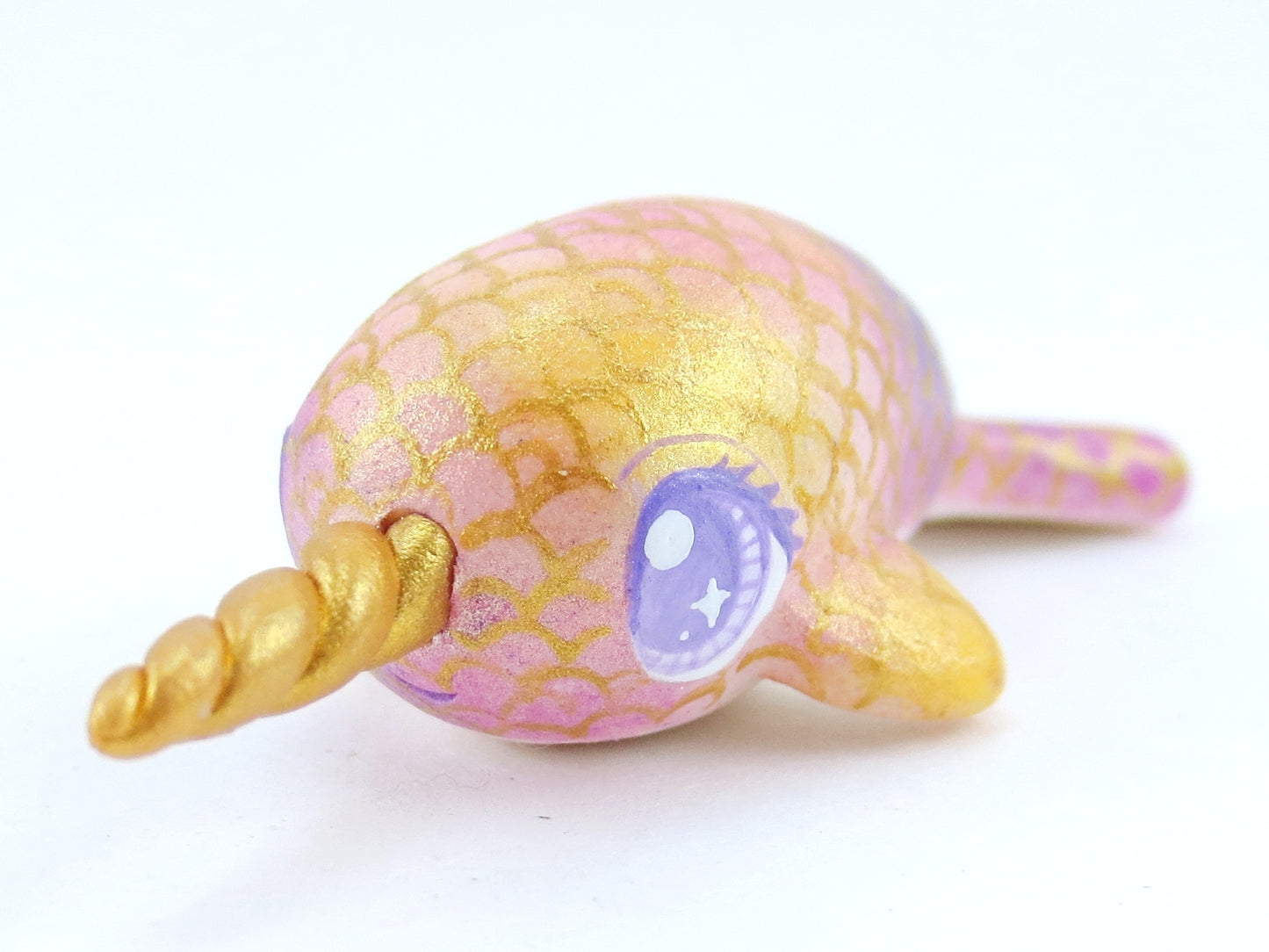 Dainty Scallop Scale Baby Narwhal Figurine - Polymer Clay Kawaii Animals