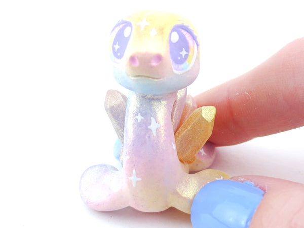 Rainbow Iridescent Crystal Nessie - Loch Ness Monster Figurine - Polymer Clay Kawaii Animals