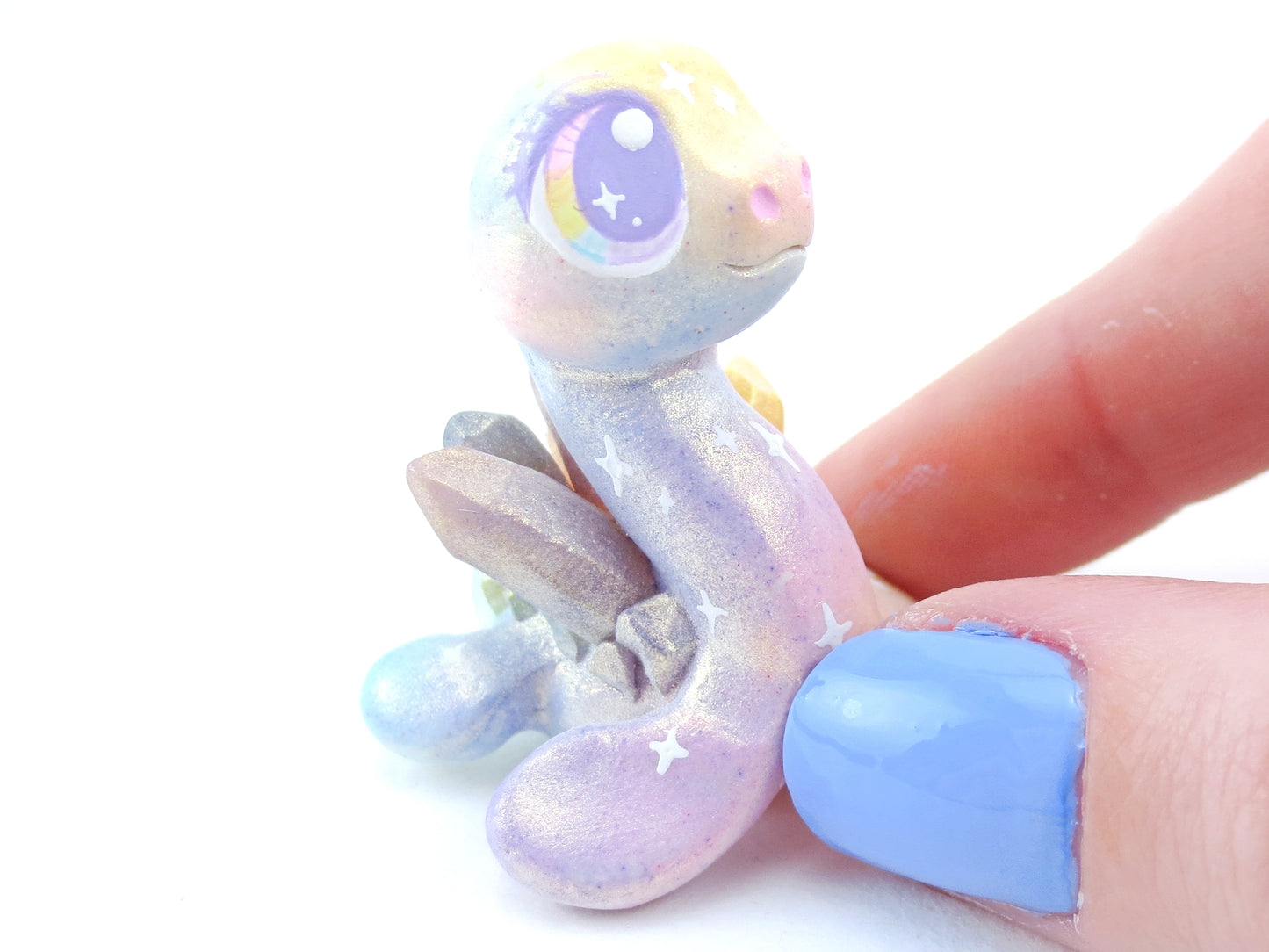 Rainbow Iridescent Crystal Nessie - Loch Ness Monster Figurine - Polymer Clay Kawaii Animals