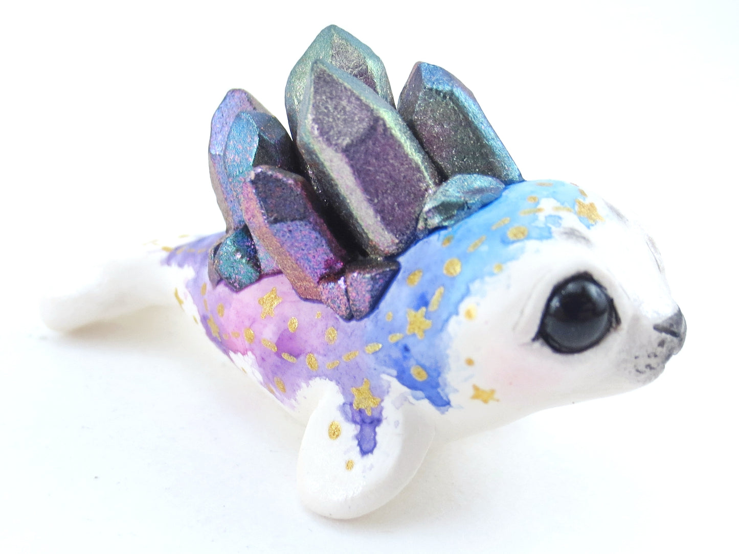 Constellation Watercolor Effect Color-Shift Crystal Baby Seal Figurine - Polymer Clay Kawaii Animals