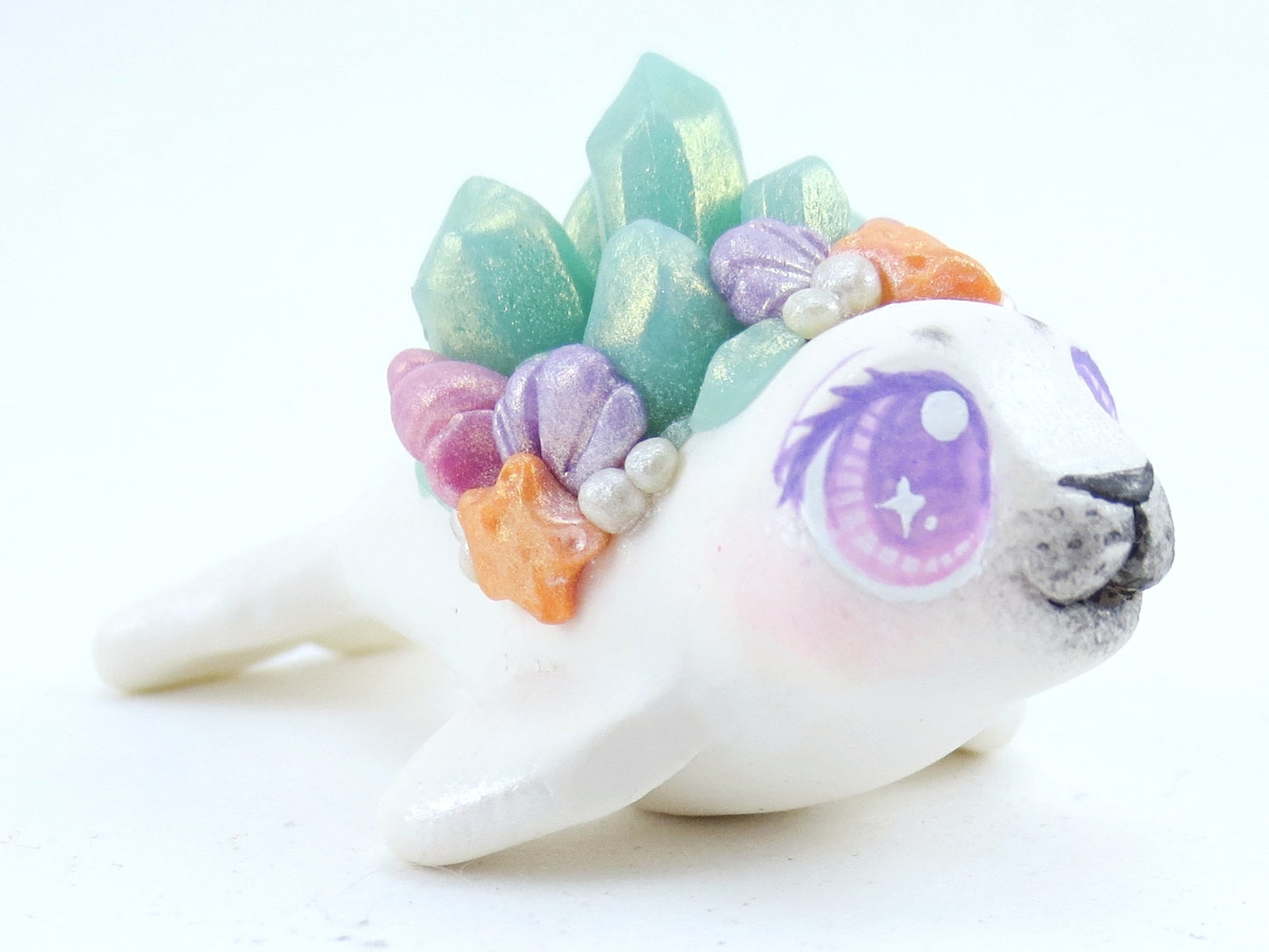 Seashell Crystal Baby Seal Figurine - Polymer Clay Kawaii Animals