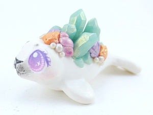 Seashell Crystal Baby Seal Figurine - Polymer Clay Kawaii Animals
