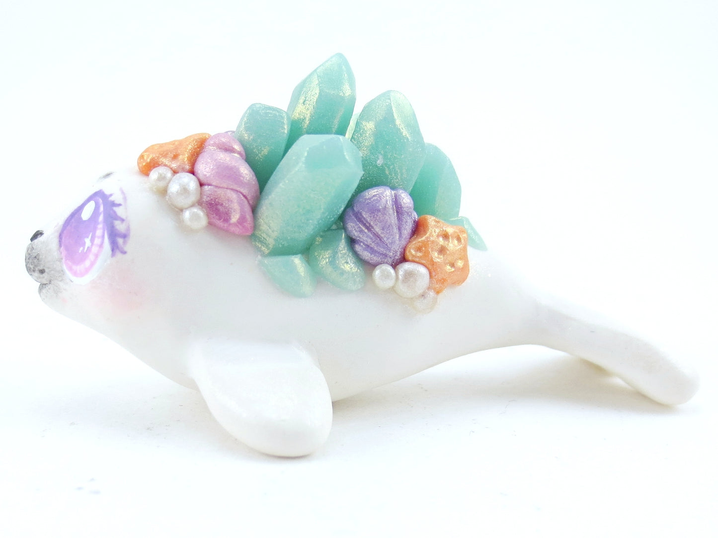 Seashell Crystal Baby Seal Figurine - Polymer Clay Kawaii Animals