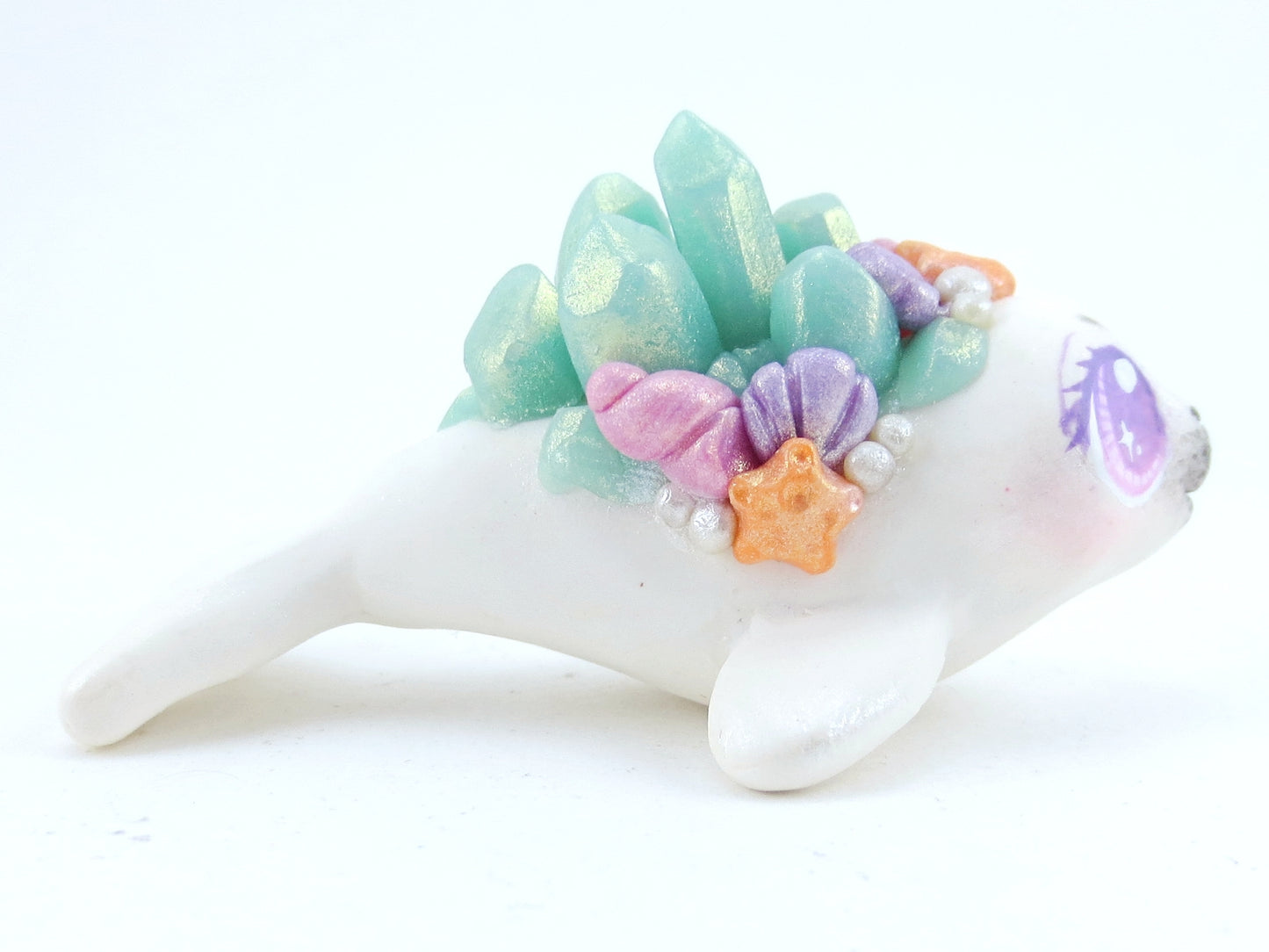 Seashell Crystal Baby Seal Figurine - Polymer Clay Kawaii Animals