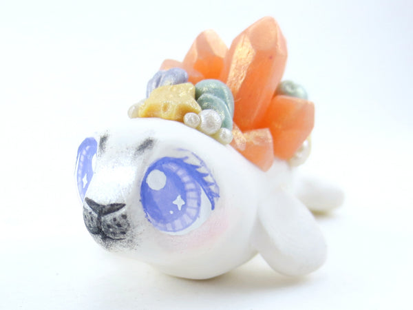 Seashell Pink Crystal Baby Seal Figurine - Polymer Clay Kawaii Animals