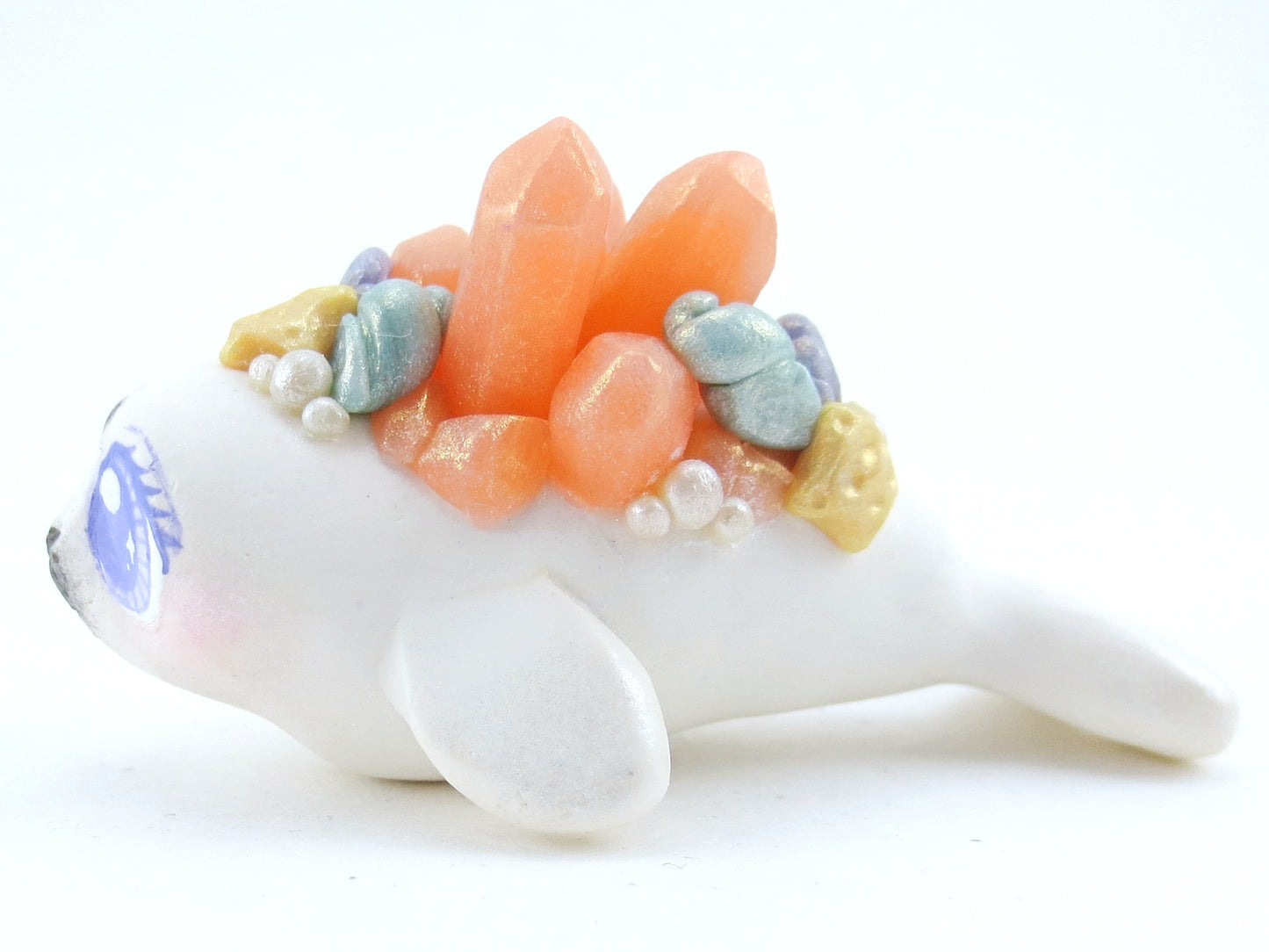 Seashell Pink Crystal Baby Seal Figurine - Polymer Clay Kawaii Animals