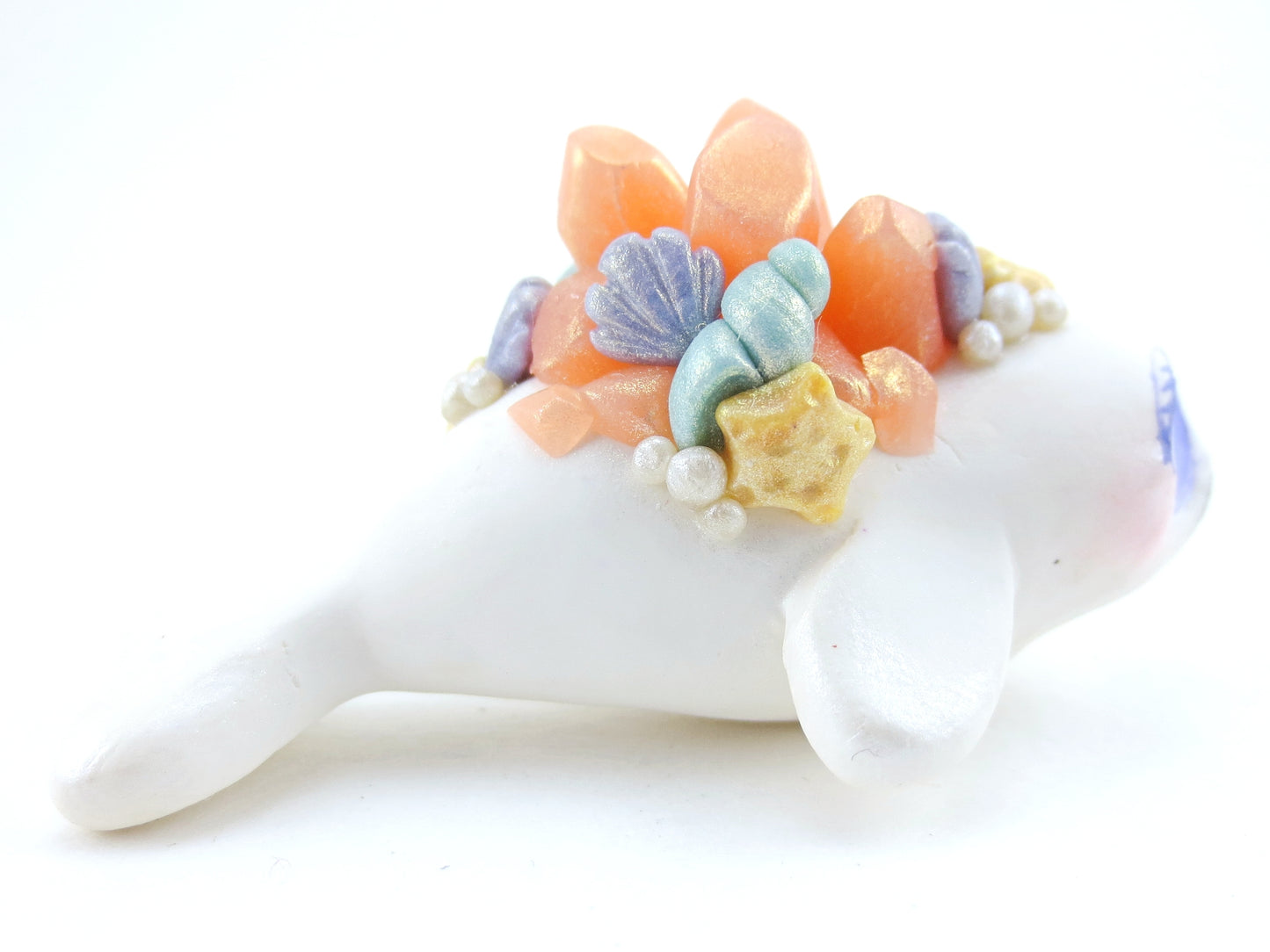 Seashell Pink Crystal Baby Seal Figurine - Polymer Clay Kawaii Animals