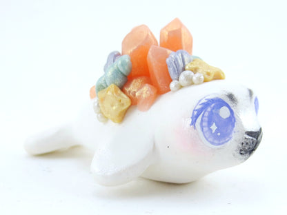 Seashell Pink Crystal Baby Seal Figurine - Polymer Clay Kawaii Animals