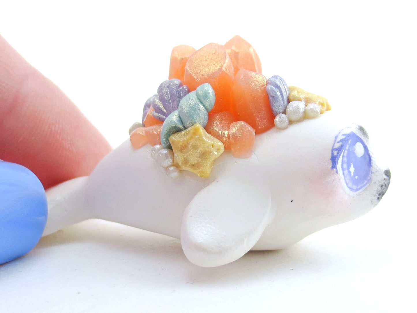 Seashell Pink Crystal Baby Seal Figurine - Polymer Clay Kawaii Animals