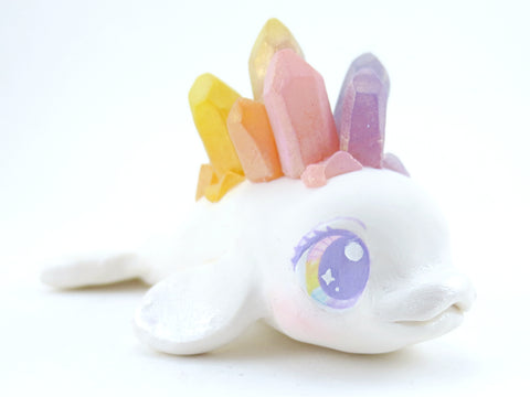 Rainbow Crystal Beluga Figurine - Polymer Clay Kawaii Animals
