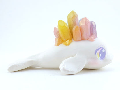 Rainbow Crystal Beluga Figurine - Polymer Clay Kawaii Animals