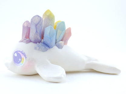 Rainbow Crystal Beluga Figurine - Polymer Clay Kawaii Animals