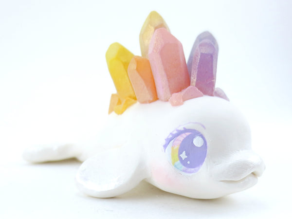Rainbow Crystal Beluga Figurine - Polymer Clay Kawaii Animals