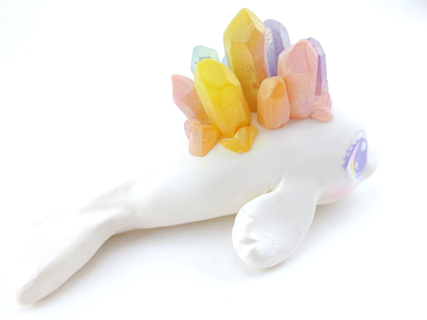 Rainbow Crystal Beluga Figurine - Polymer Clay Kawaii Animals