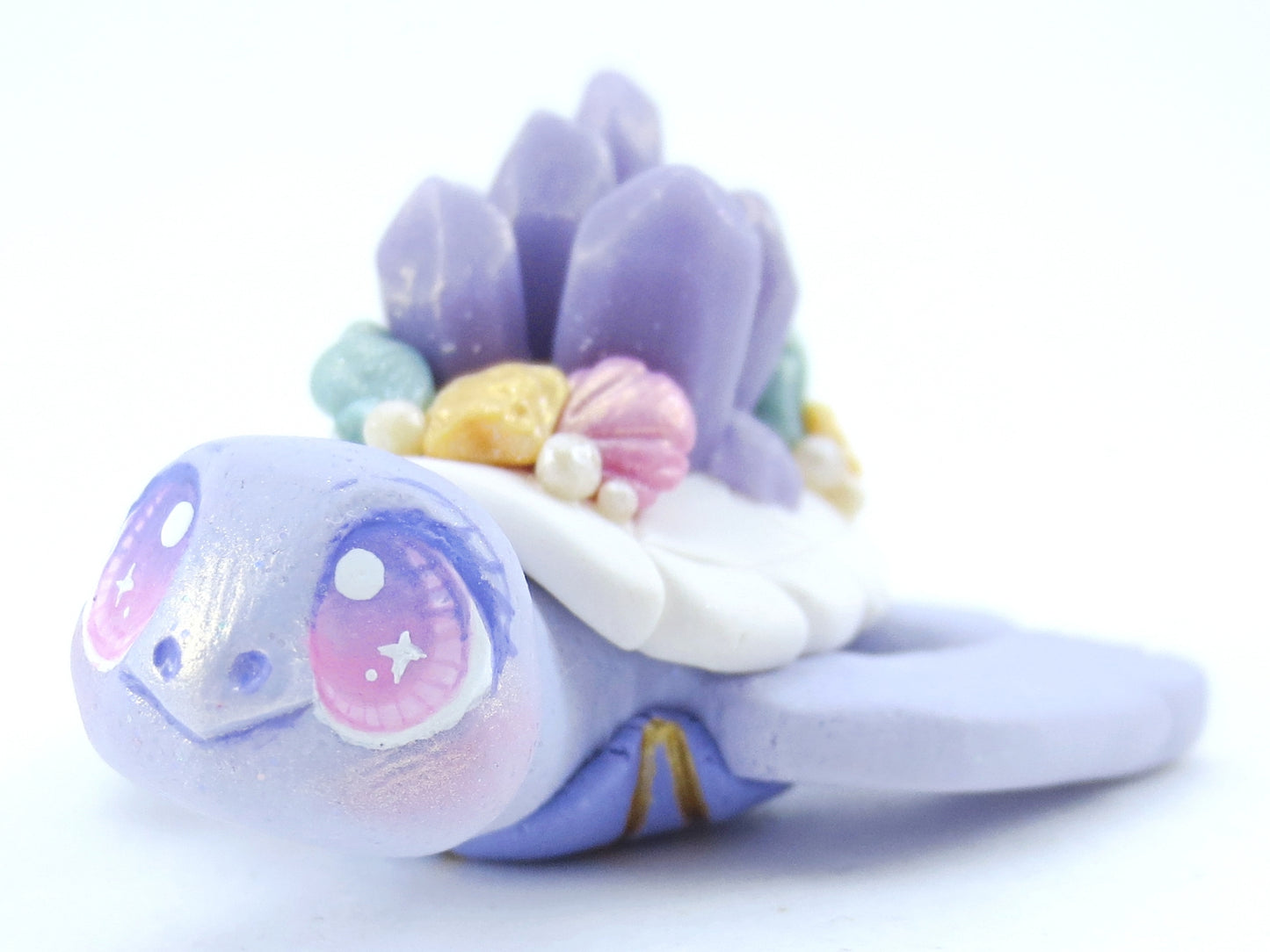 Lavender Crystal Seashell Turtle Figurine - Polymer Clay Kawaii Animals