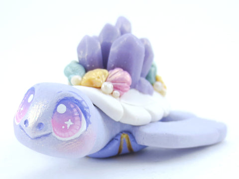 Lavender Crystal Seashell Turtle Figurine - Polymer Clay Kawaii Animals
