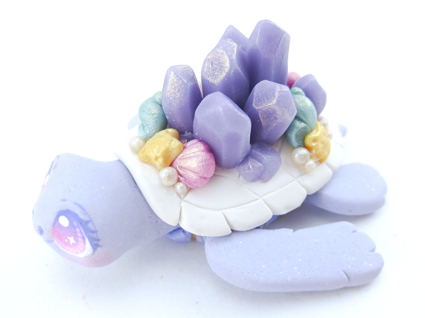 Lavender Crystal Seashell Turtle Figurine - Polymer Clay Kawaii Animals