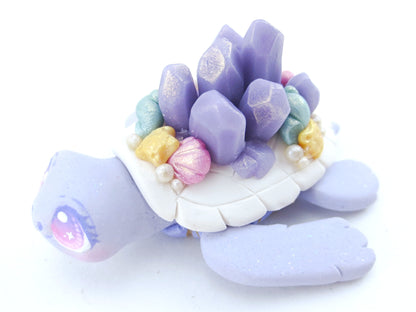 Lavender Crystal Seashell Turtle Figurine - Polymer Clay Kawaii Animals