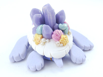 Lavender Crystal Seashell Turtle Figurine - Polymer Clay Kawaii Animals