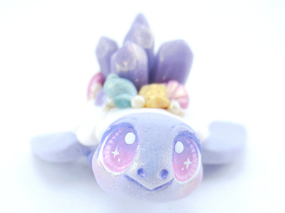 Lavender Crystal Seashell Turtle Figurine - Polymer Clay Kawaii Animals