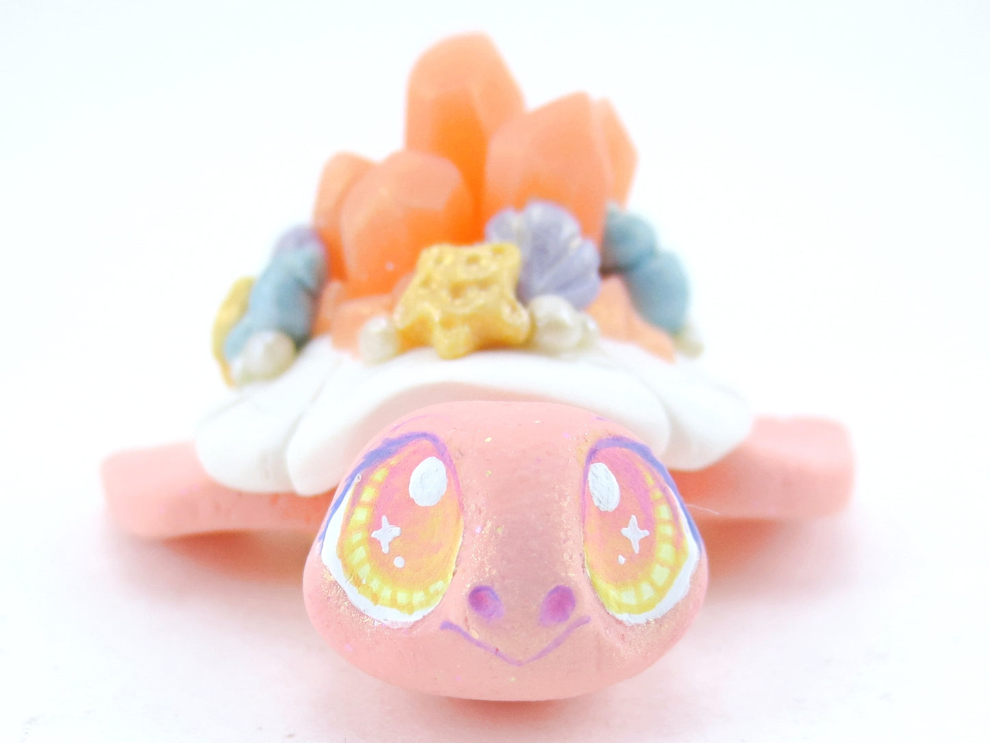 Sunset Pink Crystal Seashell Turtle Figurine - Polymer Clay Kawaii Animals