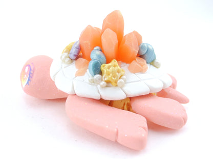 Sunset Pink Crystal Seashell Turtle Figurine - Polymer Clay Kawaii Animals