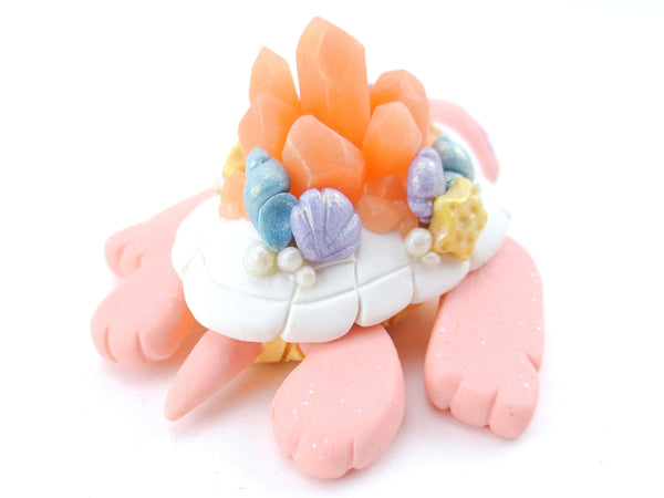 Sunset Pink Crystal Seashell Turtle Figurine - Polymer Clay Kawaii Animals