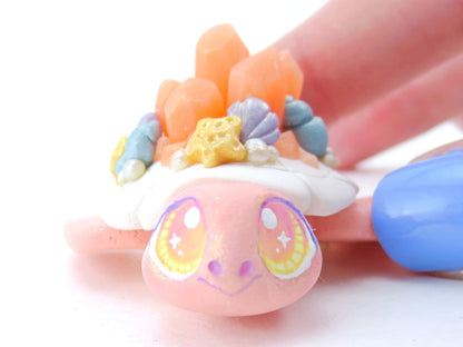 Sunset Pink Crystal Seashell Turtle Figurine - Polymer Clay Kawaii Animals