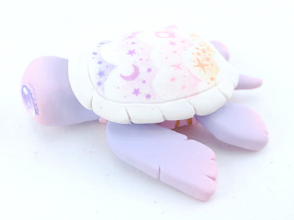 Lavender Cloud Stencil Turtle Figurine - Polymer Clay Kawaii Animals