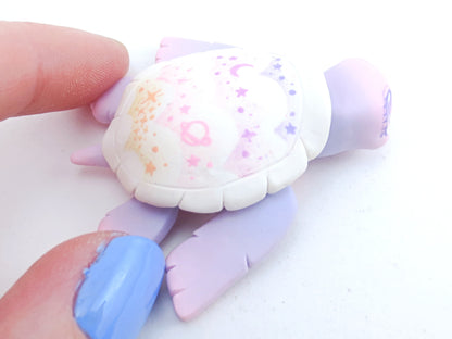 Lavender Cloud Stencil Turtle Figurine - Polymer Clay Kawaii Animals