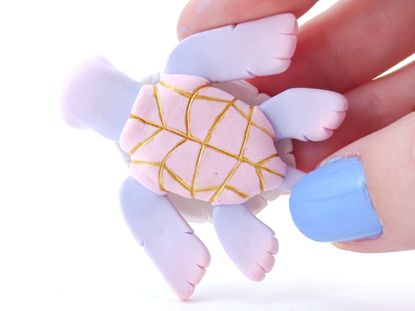 Lavender Cloud Stencil Turtle Figurine - Polymer Clay Kawaii Animals