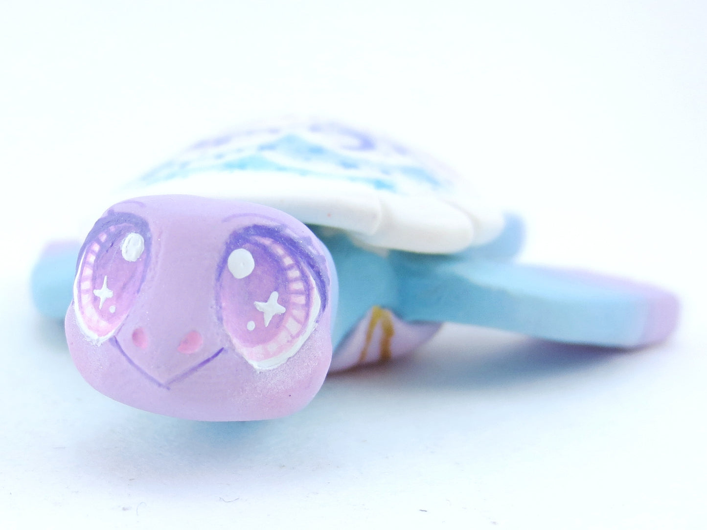 Blue/Purple Cloud Stencil Turtle Figurine - Polymer Clay Kawaii Animals