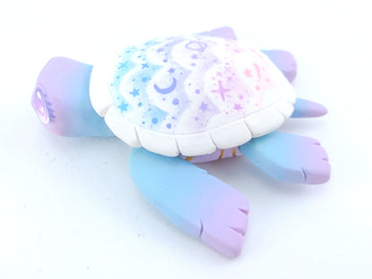 Blue/Purple Cloud Stencil Turtle Figurine - Polymer Clay Kawaii Animals