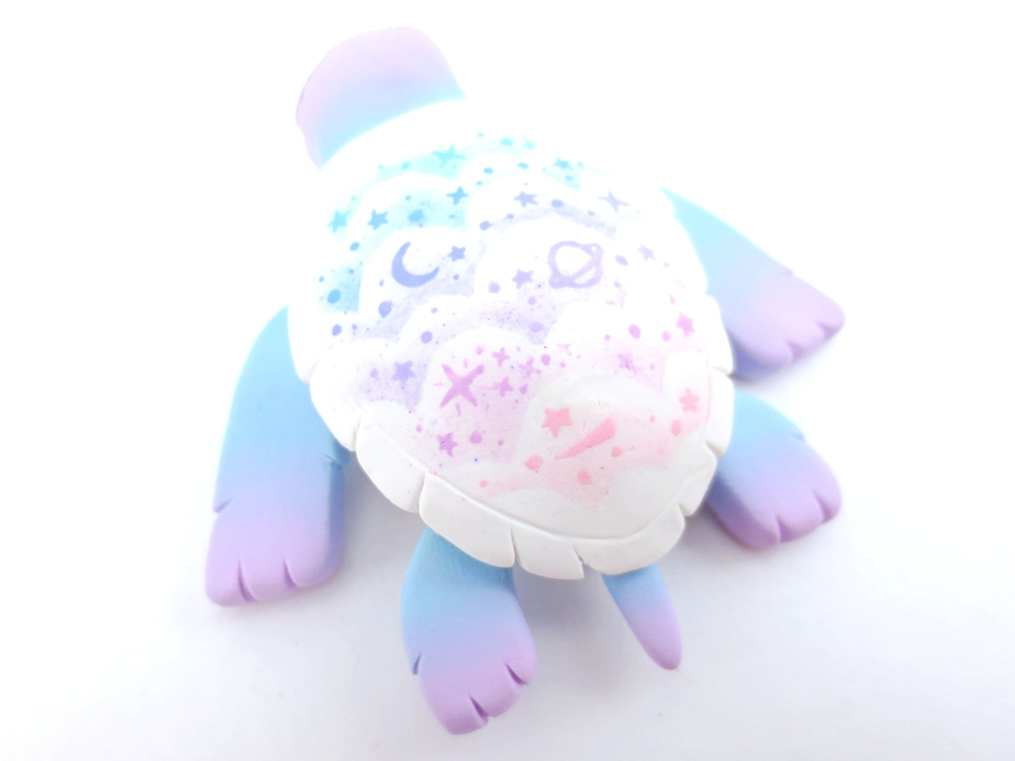 Blue/Purple Cloud Stencil Turtle Figurine - Polymer Clay Kawaii Animals