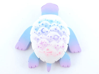 Blue/Purple Cloud Stencil Turtle Figurine - Polymer Clay Kawaii Animals