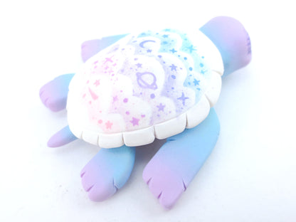 Blue/Purple Cloud Stencil Turtle Figurine - Polymer Clay Kawaii Animals