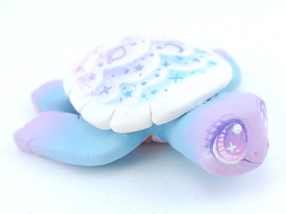 Blue/Purple Cloud Stencil Turtle Figurine - Polymer Clay Kawaii Animals