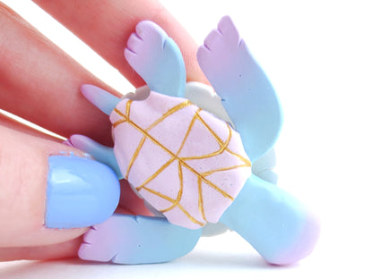 Blue/Purple Cloud Stencil Turtle Figurine - Polymer Clay Kawaii Animals