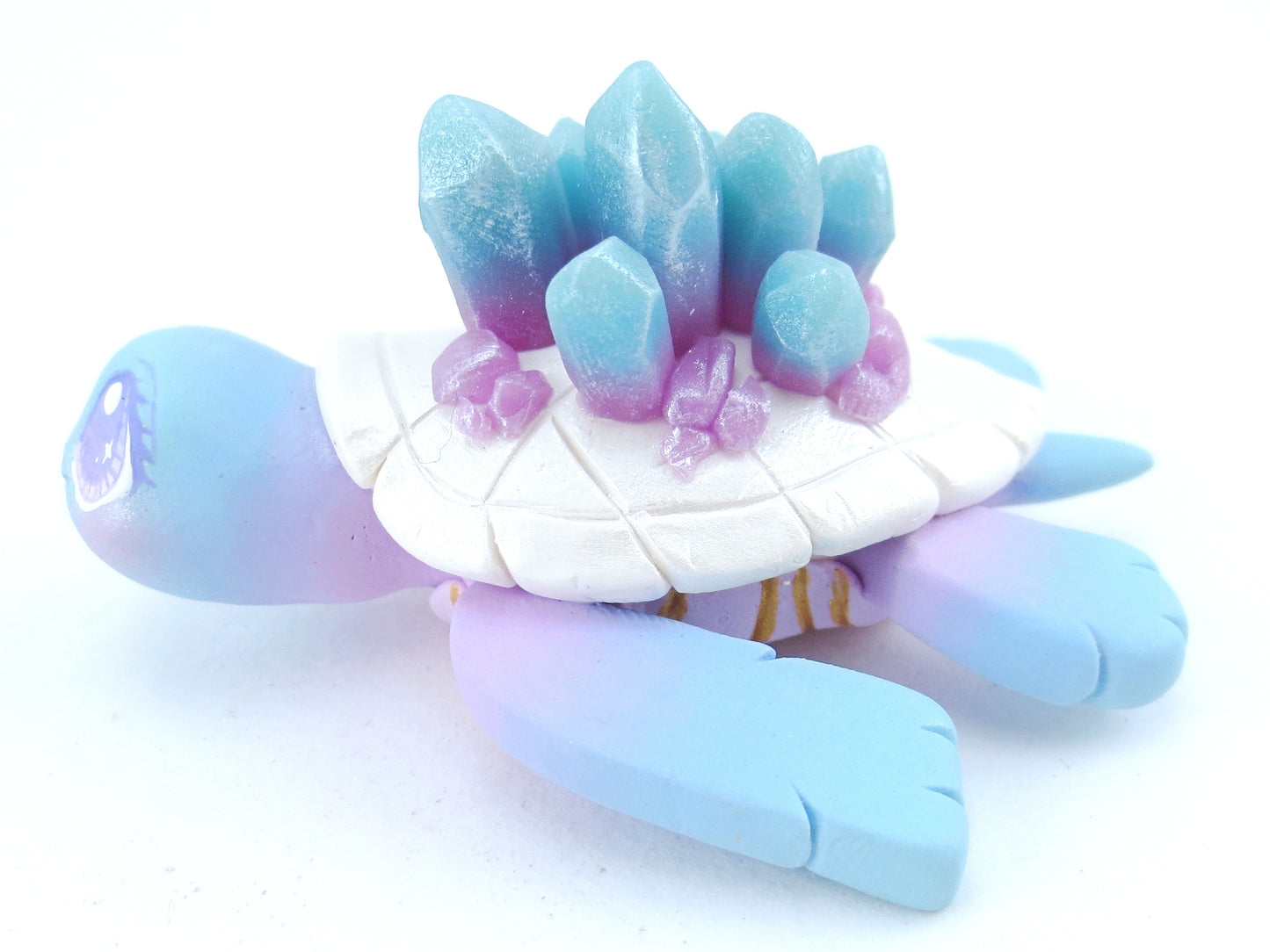 Blue/Purple Ombre Crystal Turtle Figurine - Polymer Clay Kawaii Animals