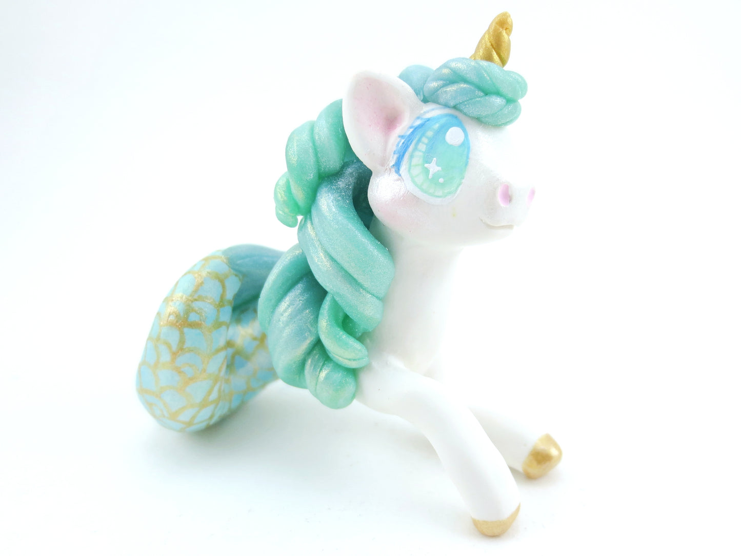 Mermaid Unicorn Mermicorn - Blue/Green Ombre Hippocampus Figurine - Polymer Clay Kawaii Animals